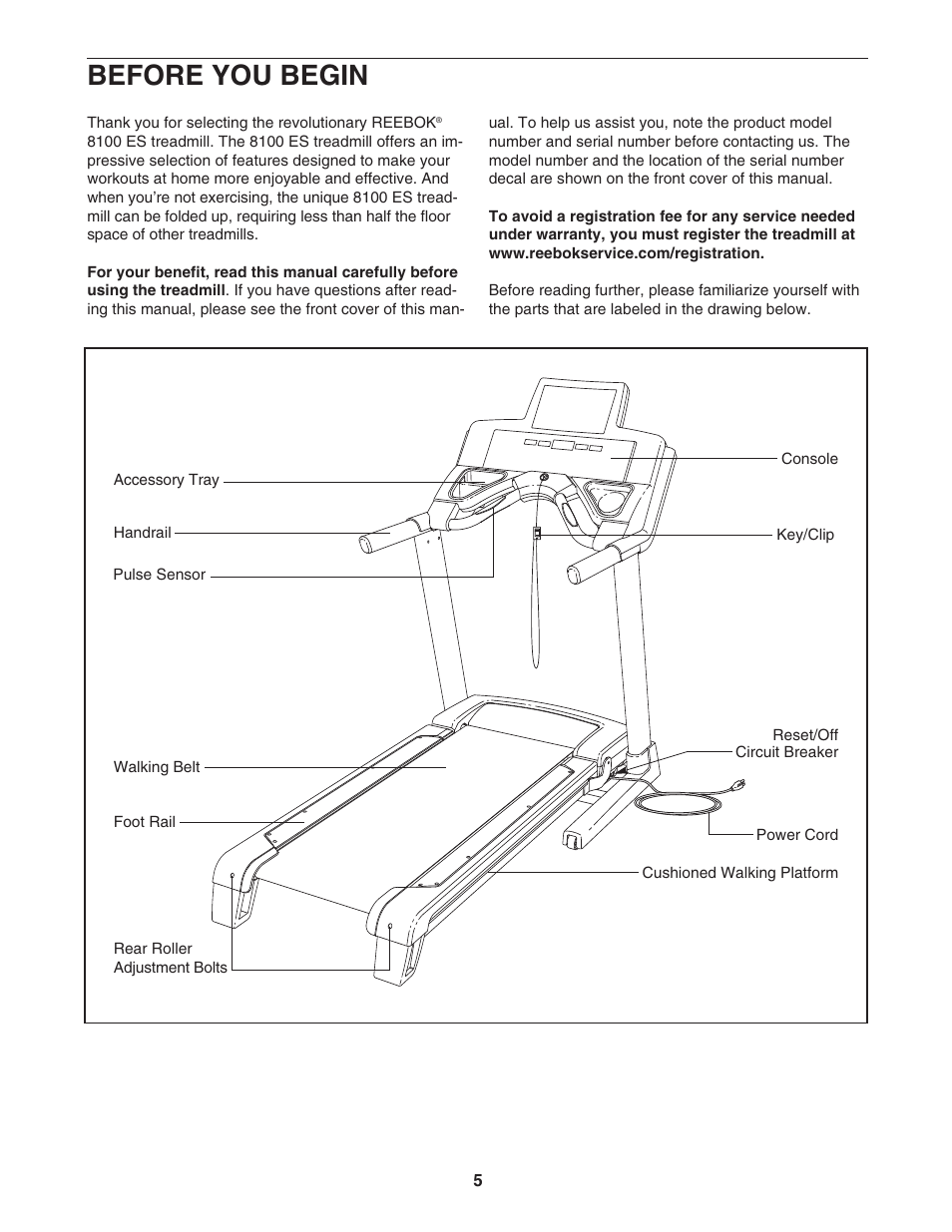 Before you begin | Reebok Fitness 8100 ES RBTL79607.0 User Manual | Page 5 / 32