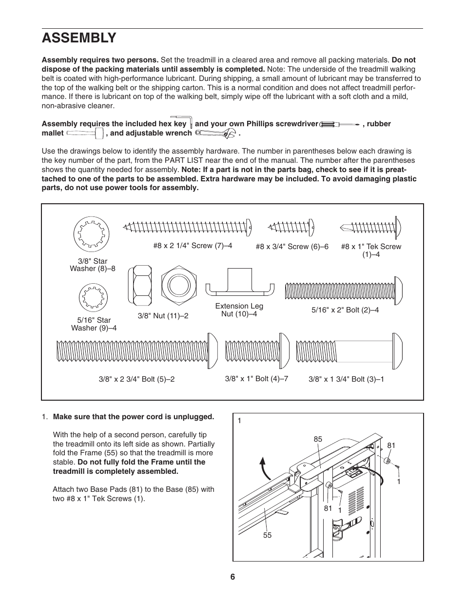 Assembly | Reebok Fitness 8100 ES RBTL79607.0 User Manual | Page 6 / 32