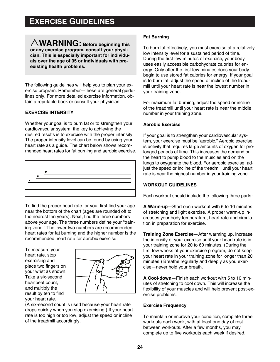 Warning, Xercise, Uidelines | Reebok Fitness RBTL11990 User Manual | Page 24 / 30