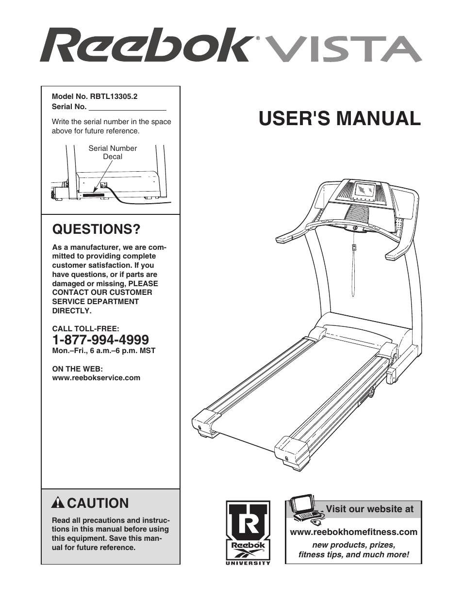 Reebok Fitness VISTA RBTL13305.2 User Manual | 30 pages