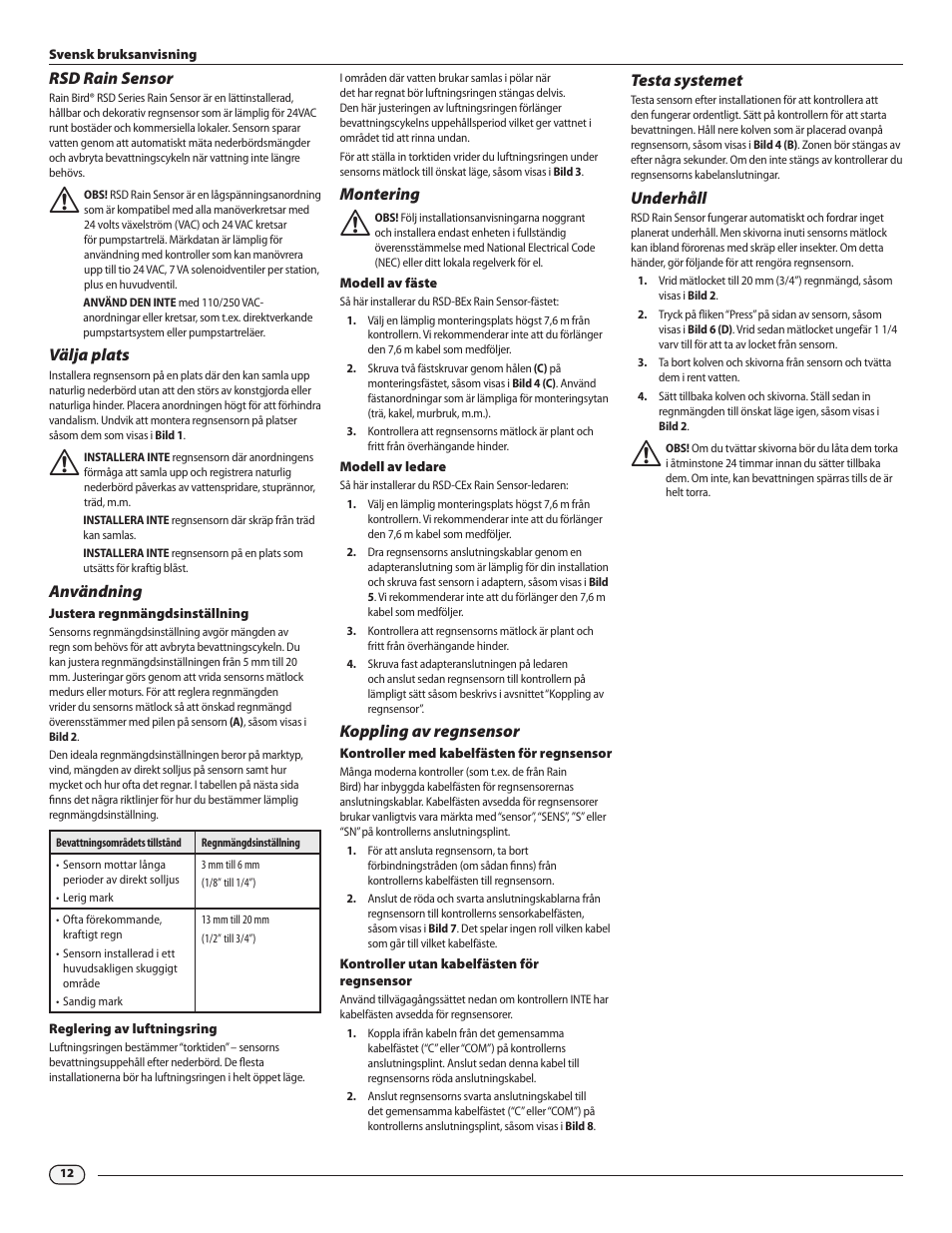 Rain Bird RSD Rain Sensor RSD-BEx User Manual | Page 14 / 16