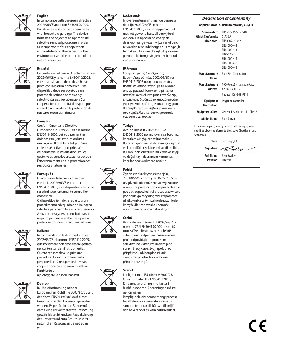 Rain Bird RSD Rain Sensor RSD-BEx User Manual | Page 15 / 16