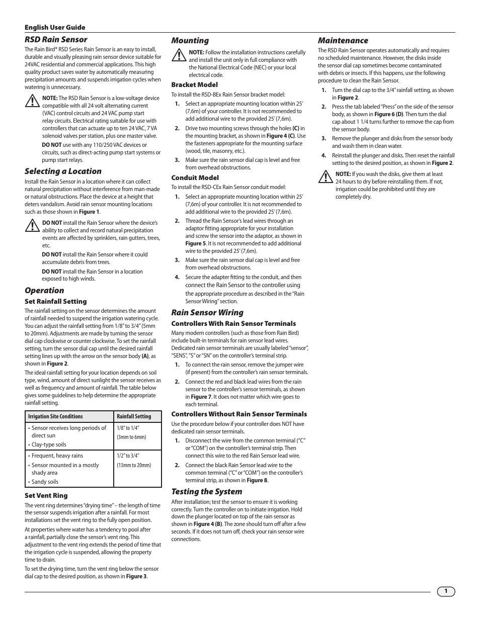 Rain Bird RSD Rain Sensor RSD-BEx User Manual | Page 3 / 16