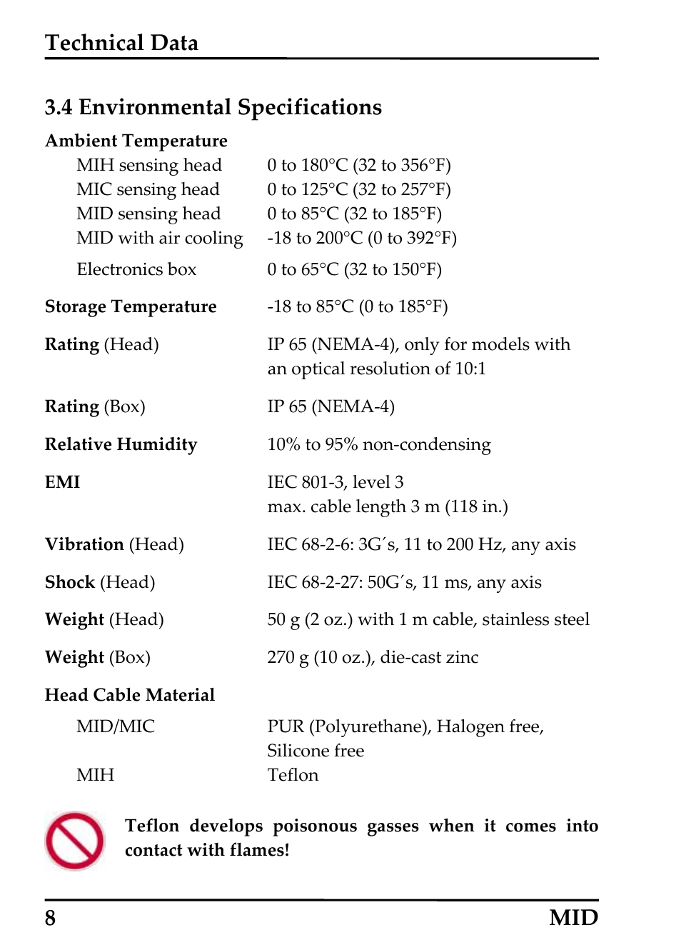 Environmental specifications, Nvironmental, Pecifications | Technical data, 4 environmental specifications, 8 mid | RayTek 54301 User Manual | Page 16 / 93