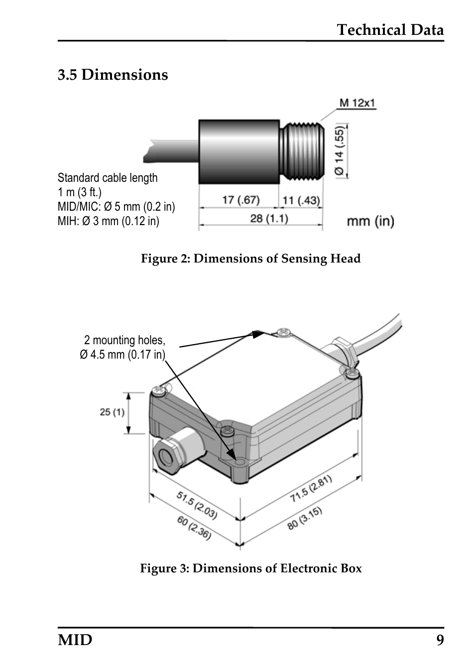 Dimensions, Imensions, Technical data 3.5 dimensions | Mid 9 | RayTek 54301 User Manual | Page 17 / 93