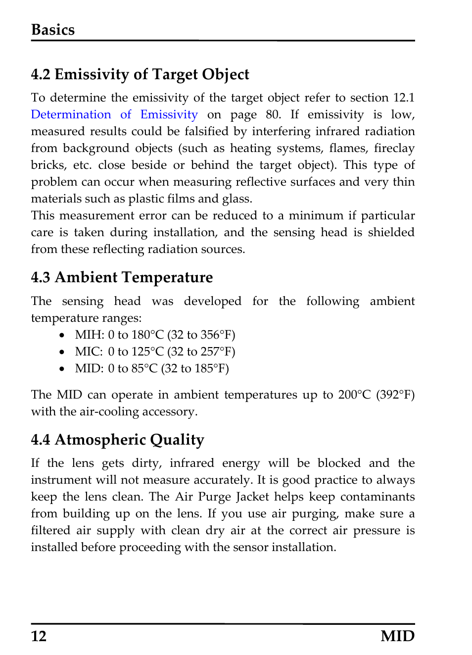 Emissivity of target object, Ambient temperature, Atmospheric quality | Missivity of, Arget, Bject, Mbient, Emperature, Tmospheric, Uality | RayTek 54301 User Manual | Page 20 / 93