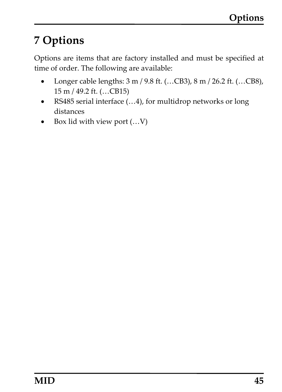 Options, 7 options, Mid 45 | RayTek 54301 User Manual | Page 53 / 93