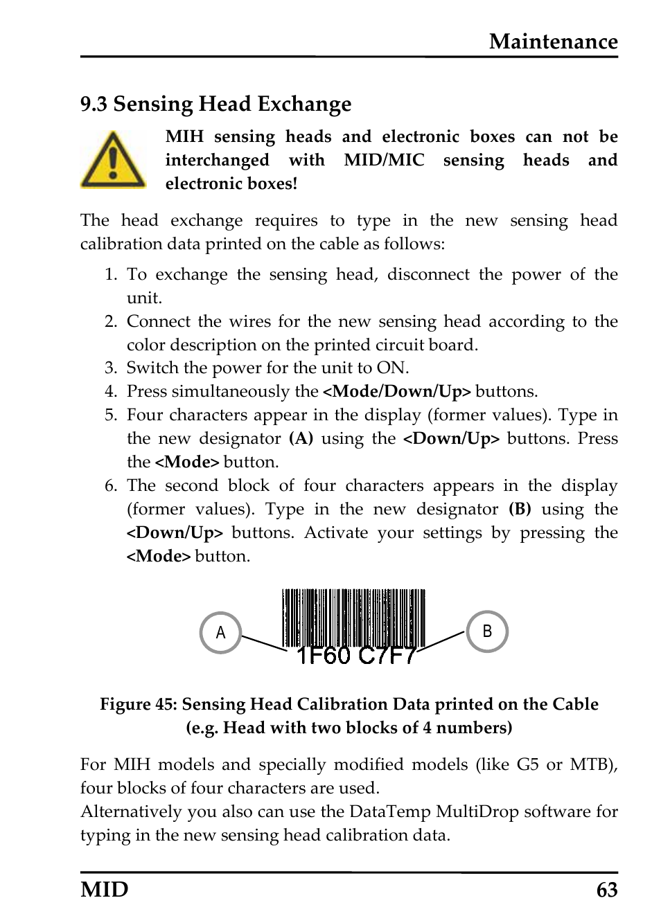 Sensing head exchange, Ensing, Xchange | Maintenance 9.3 sensing head exchange, Mid 63 | RayTek 54301 User Manual | Page 71 / 93