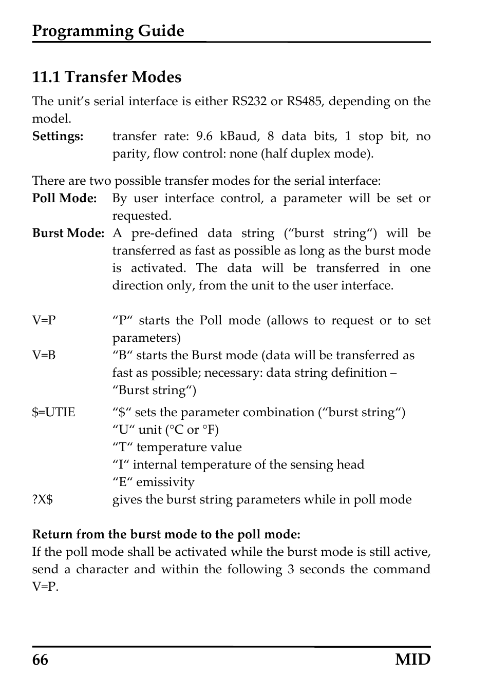 Transfer modes, Ransfer, Odes | Programming guide, 1 transfer modes, 66 mid | RayTek 54301 User Manual | Page 74 / 93