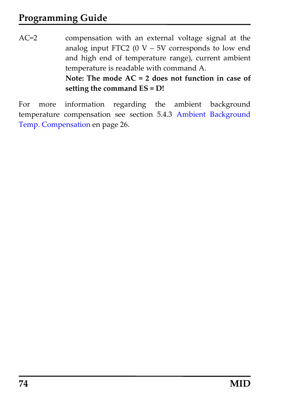 Programming guide, 74 mid | RayTek 54301 User Manual | Page 82 / 93