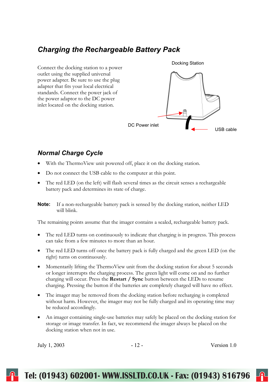 Charging the rechargeable battery pack | RayTek ThermoView Ti30 User Manual | Page 12 / 83