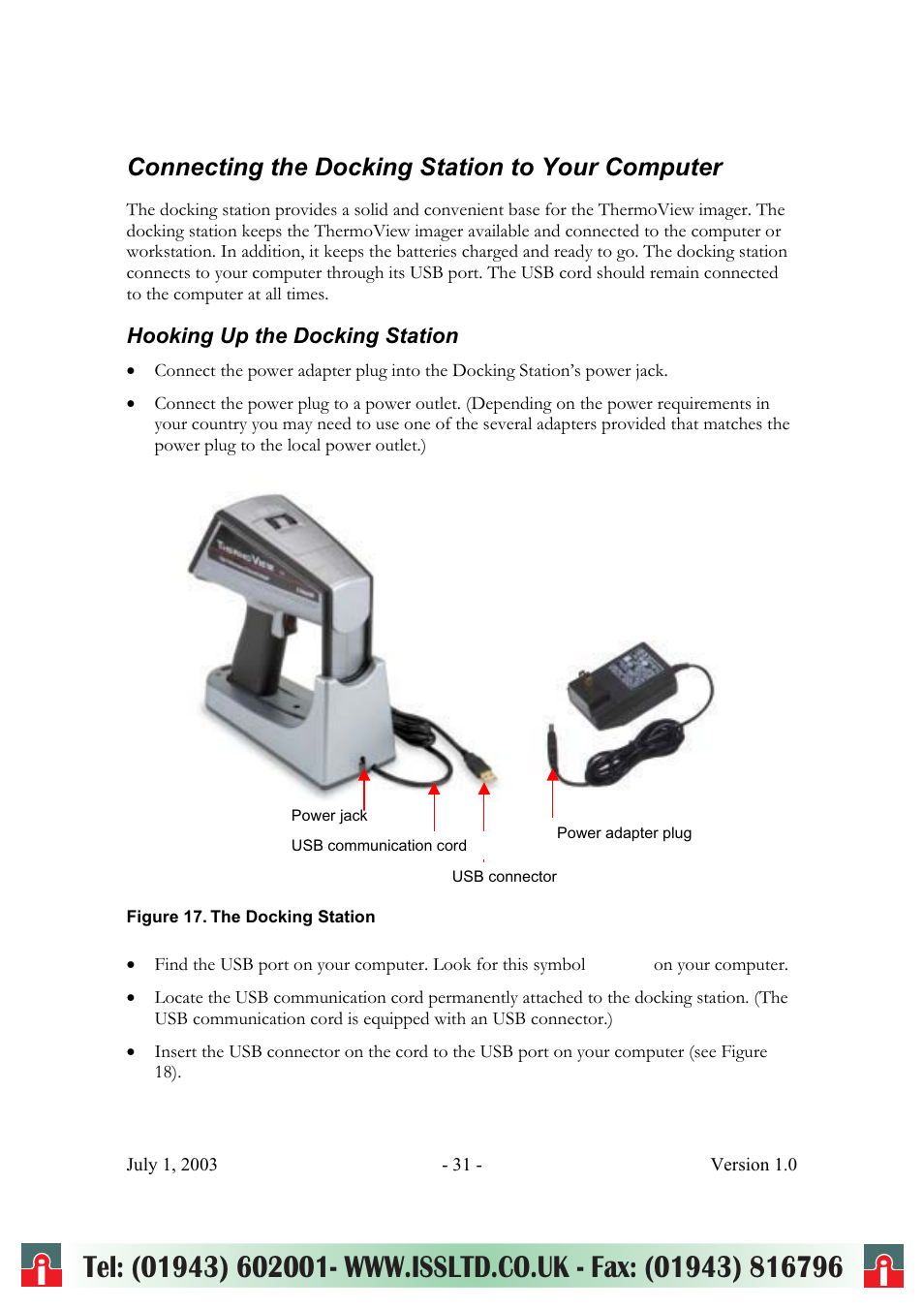Connecting the docking station to your computer | RayTek ThermoView Ti30 User Manual | Page 31 / 83