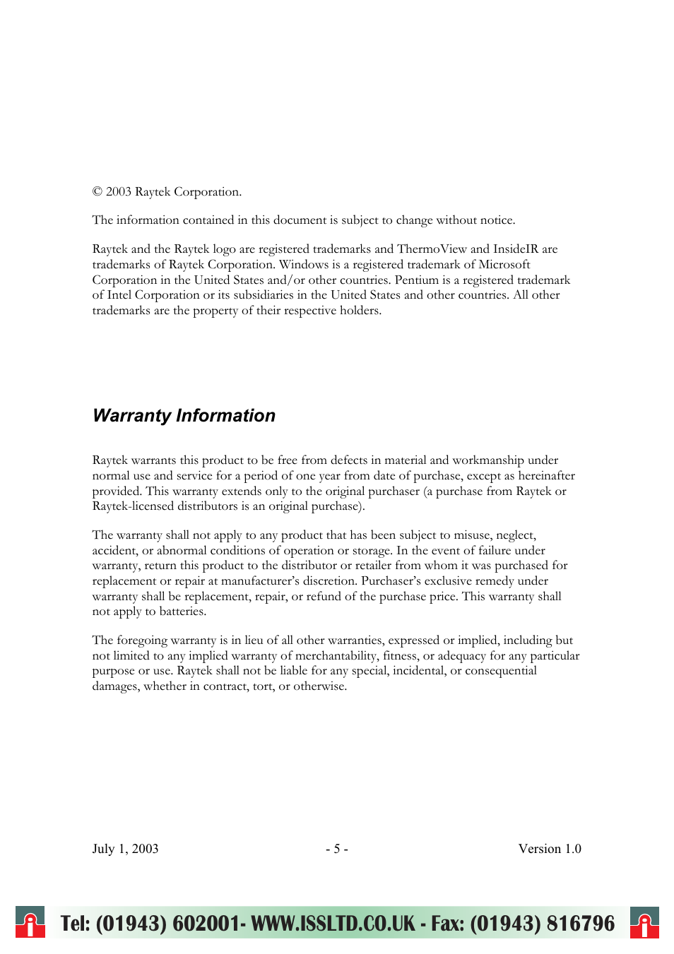 RayTek ThermoView Ti30 User Manual | Page 5 / 83