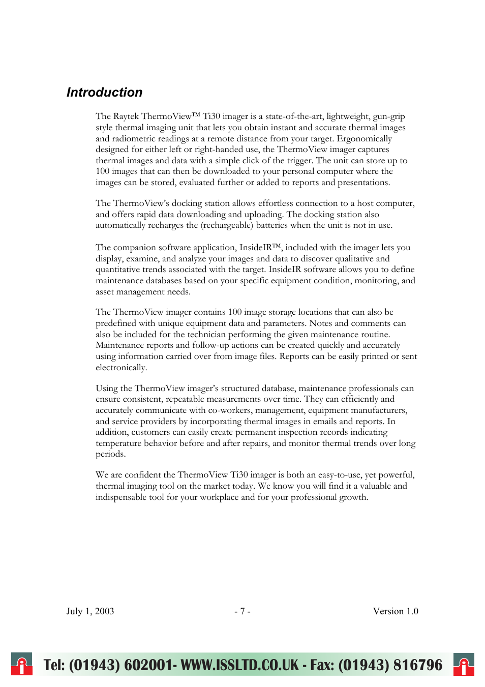 RayTek ThermoView Ti30 User Manual | Page 7 / 83