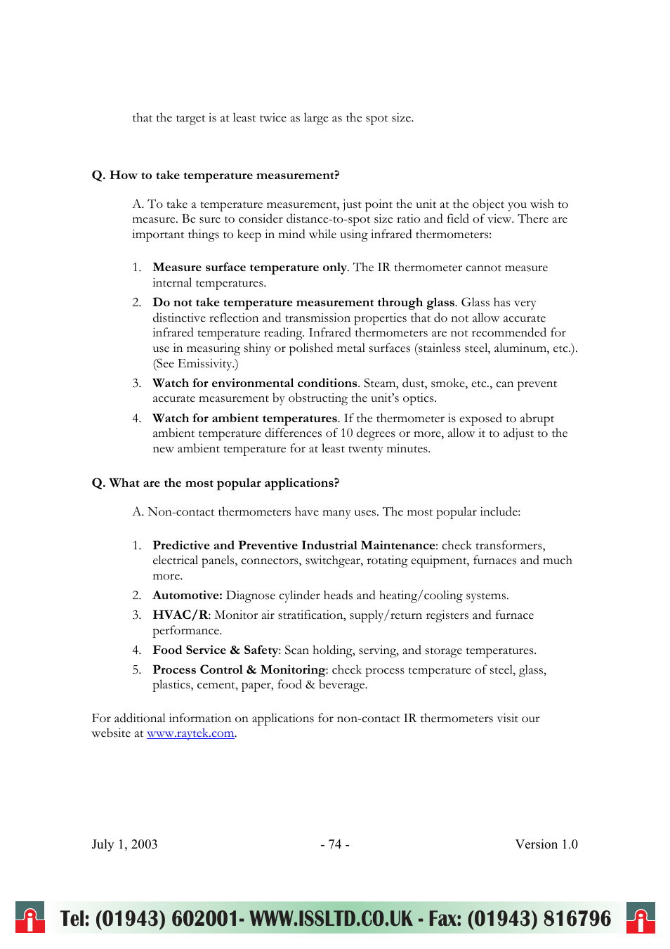 RayTek ThermoView Ti30 User Manual | Page 74 / 83