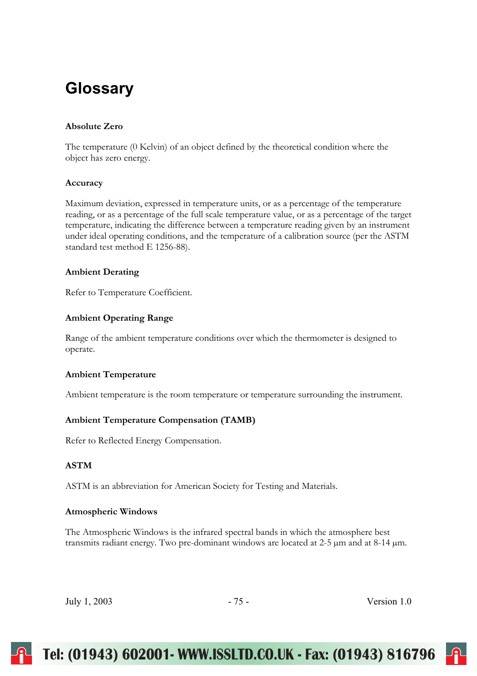 Glossary | RayTek ThermoView Ti30 User Manual | Page 75 / 83