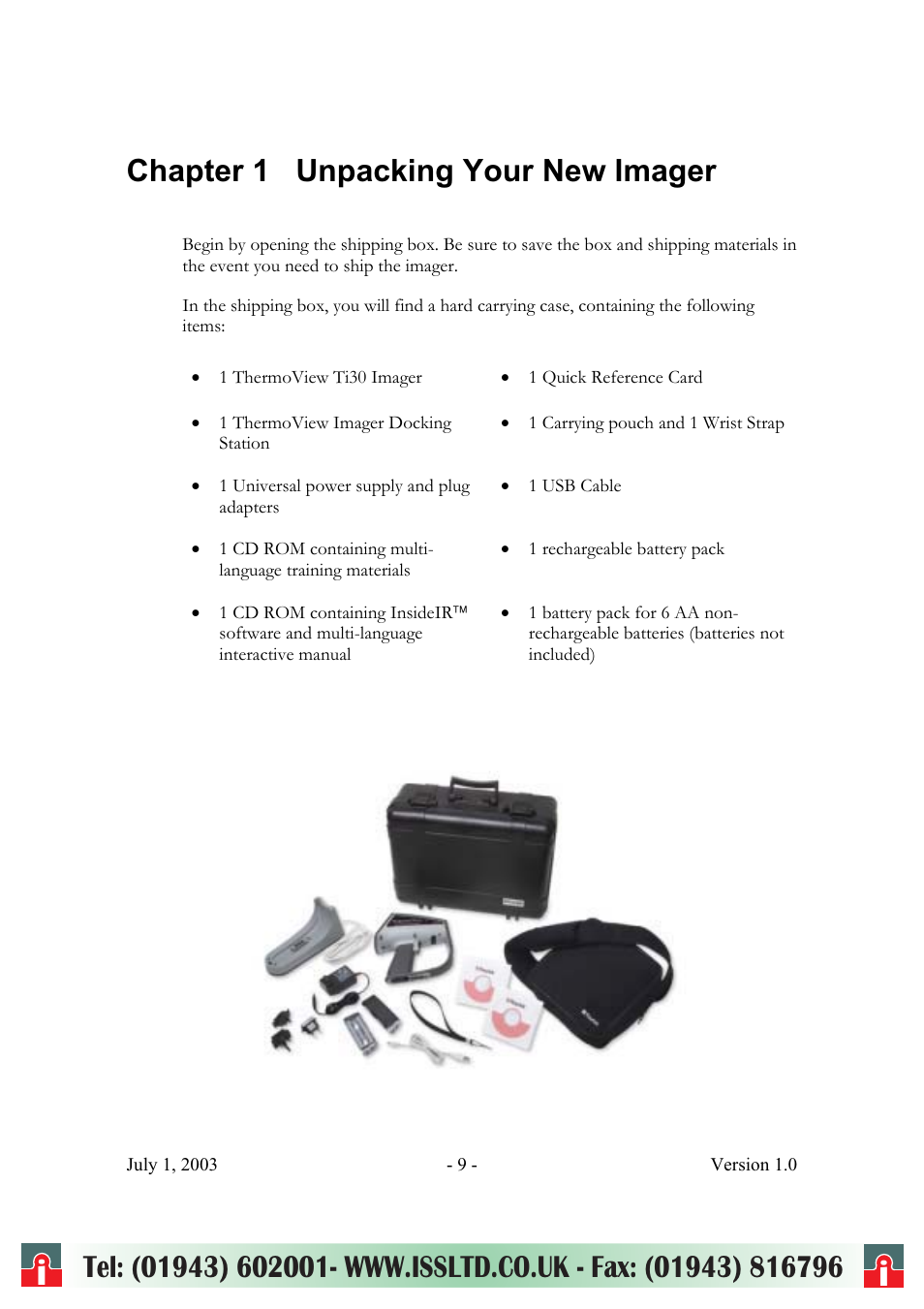 Chapter 1 unpacking your new imager | RayTek ThermoView Ti30 User Manual | Page 9 / 83