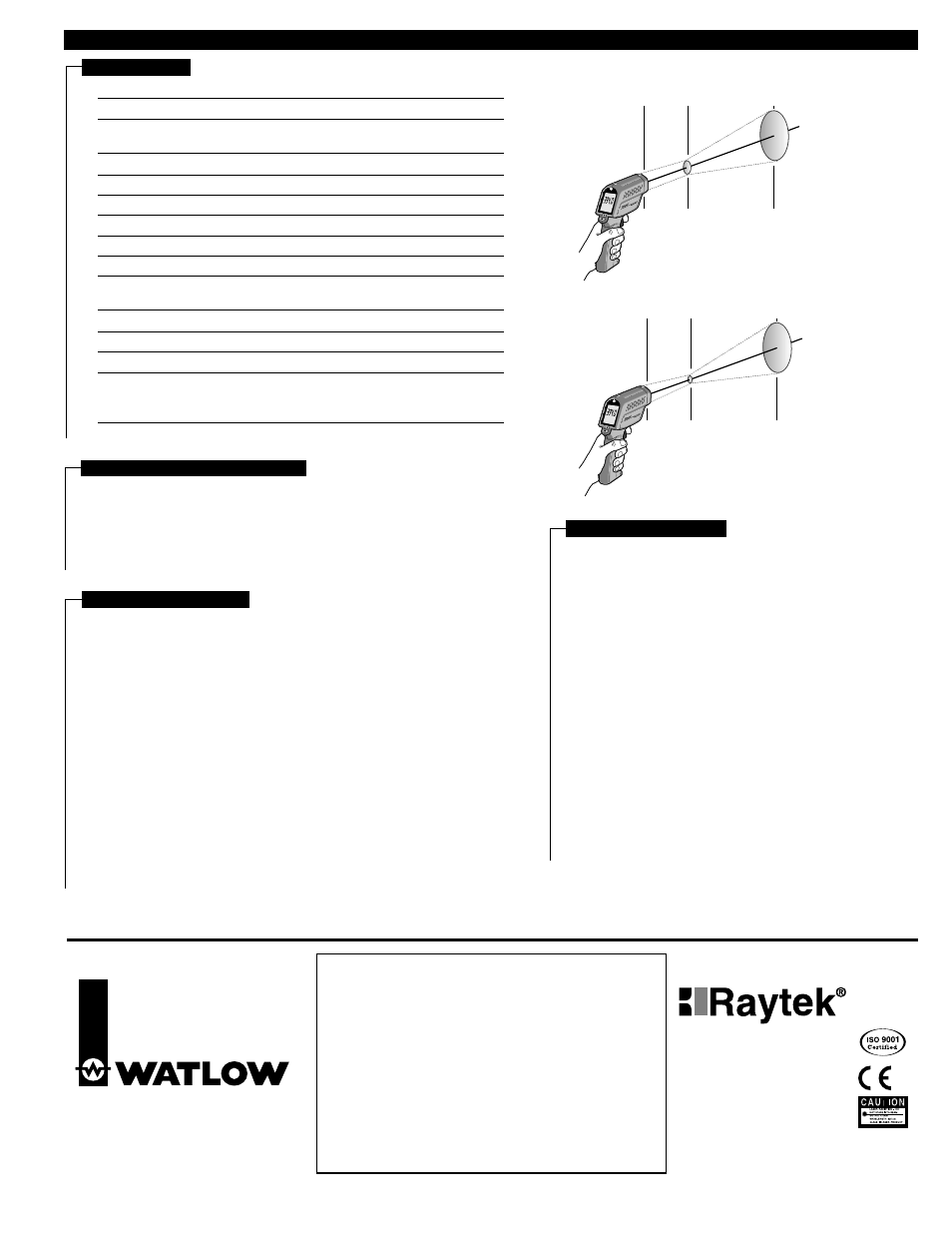 Features, Options/accessories, Specifications | Target spot sizes and distances, Applications | RayTek Raynger MX Series User Manual | Page 2 / 2