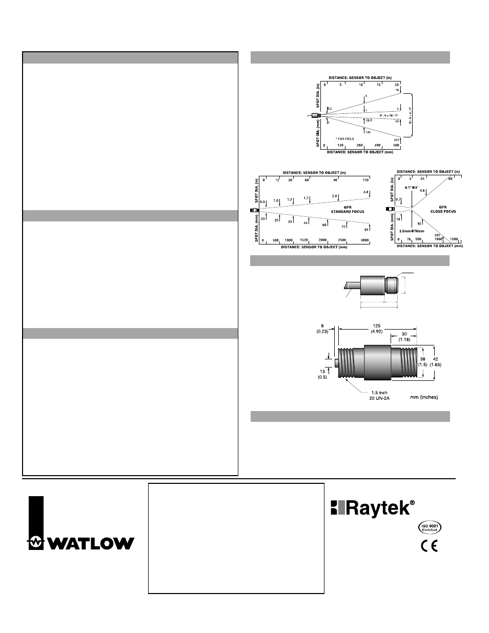 Specifications, Dimensions, Accessories/options | Raytek gp series | RayTek GP User Manual | Page 2 / 2