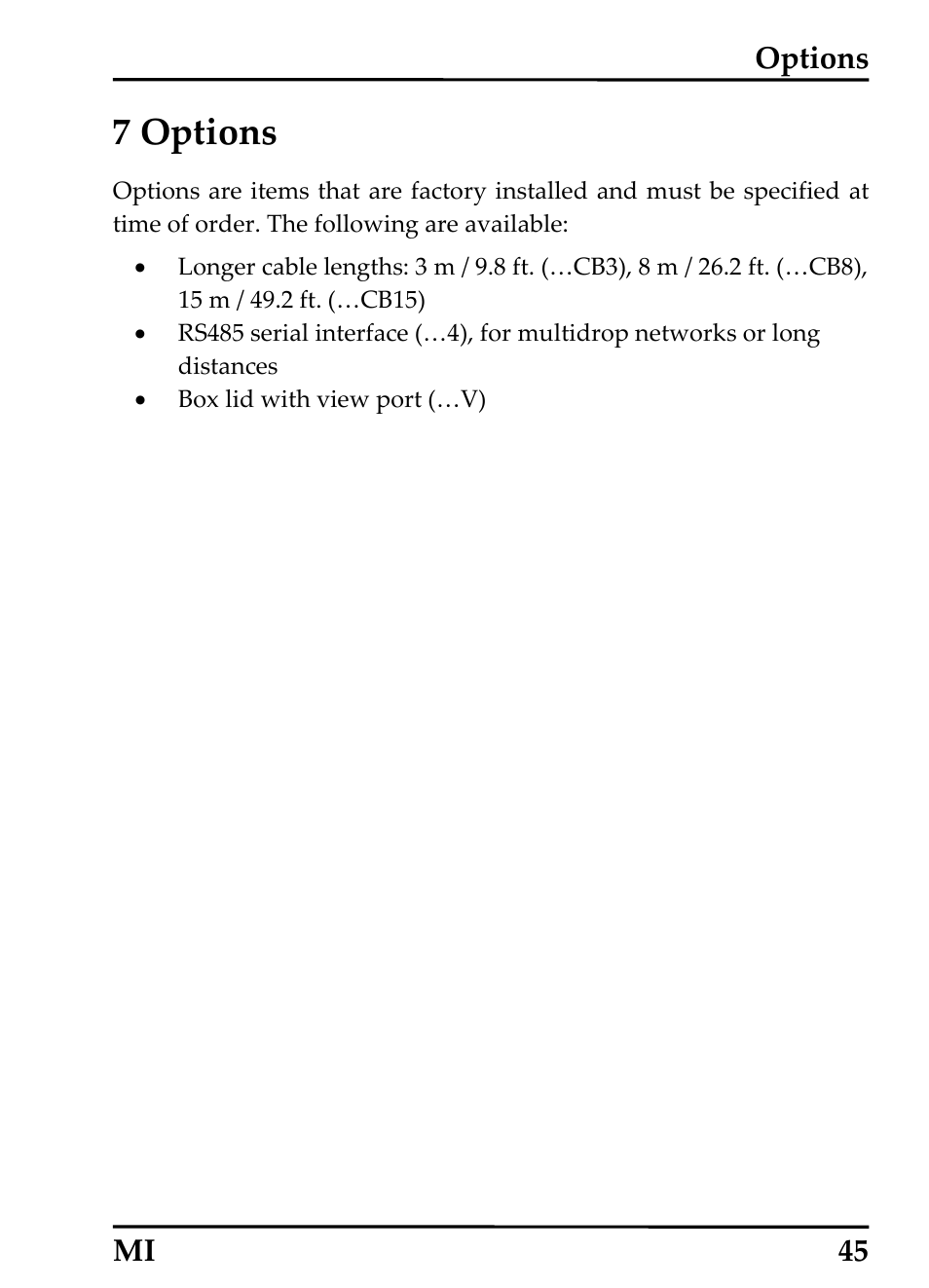 7 options, Options mi 45 | RayTek MI Miniature Infrared Sensor User Manual | Page 53 / 95