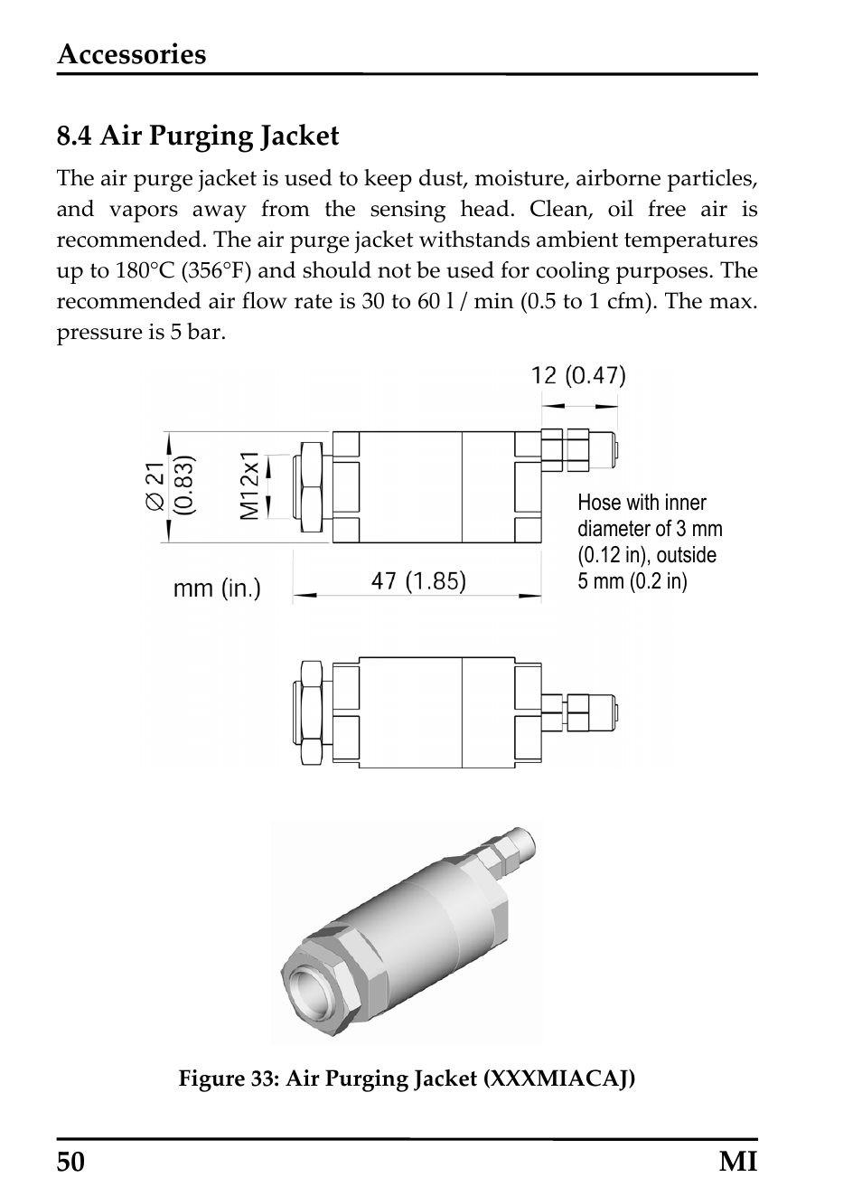 4 air purging jacket, Air purging jacket, Accessories | 50 mi 8.4 air purging jacket | RayTek MI Miniature Infrared Sensor User Manual | Page 58 / 95