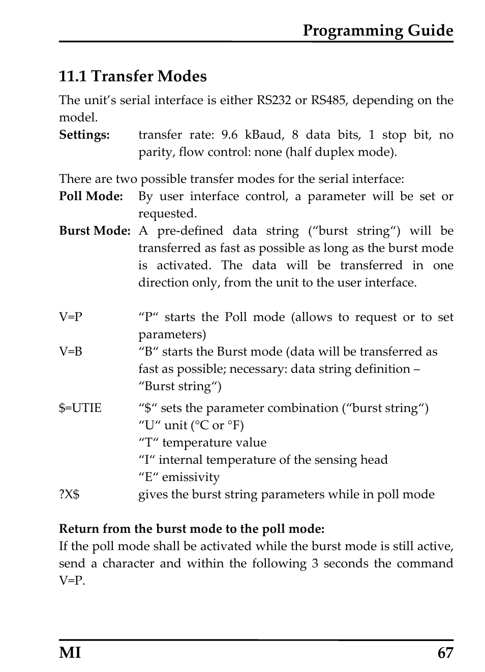 1 transfer modes | RayTek MI Miniature Infrared Sensor User Manual | Page 75 / 95