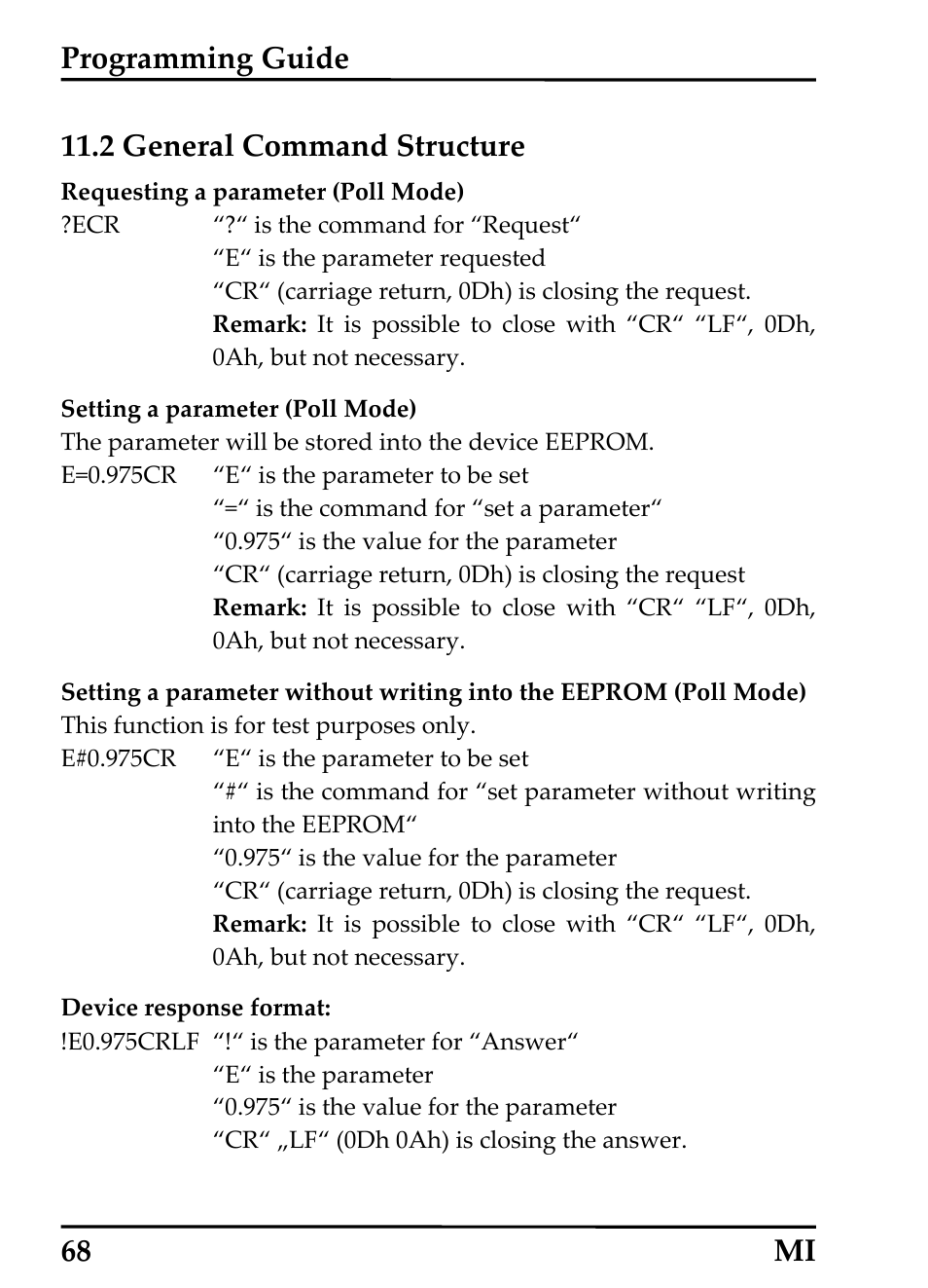 2 general command structure, Programming guide | RayTek MI Miniature Infrared Sensor User Manual | Page 76 / 95
