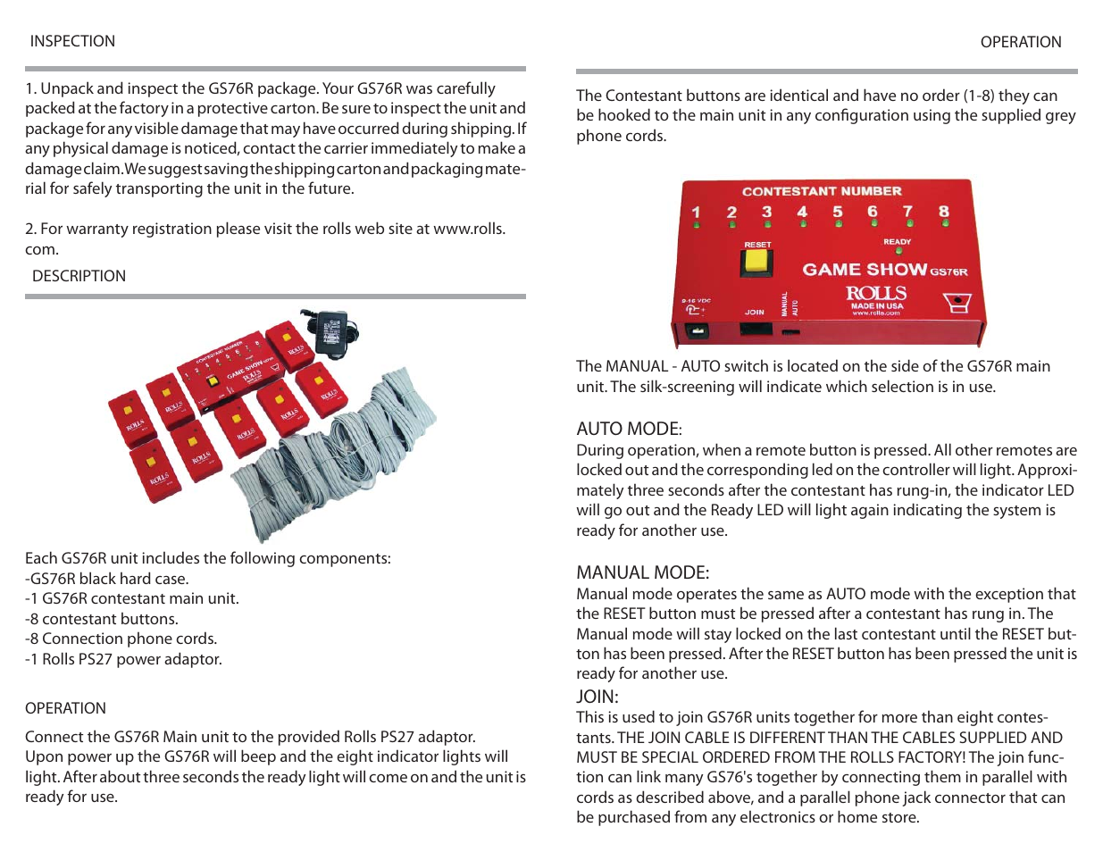 Rolls Game Show GS76R User Manual | Page 2 / 2