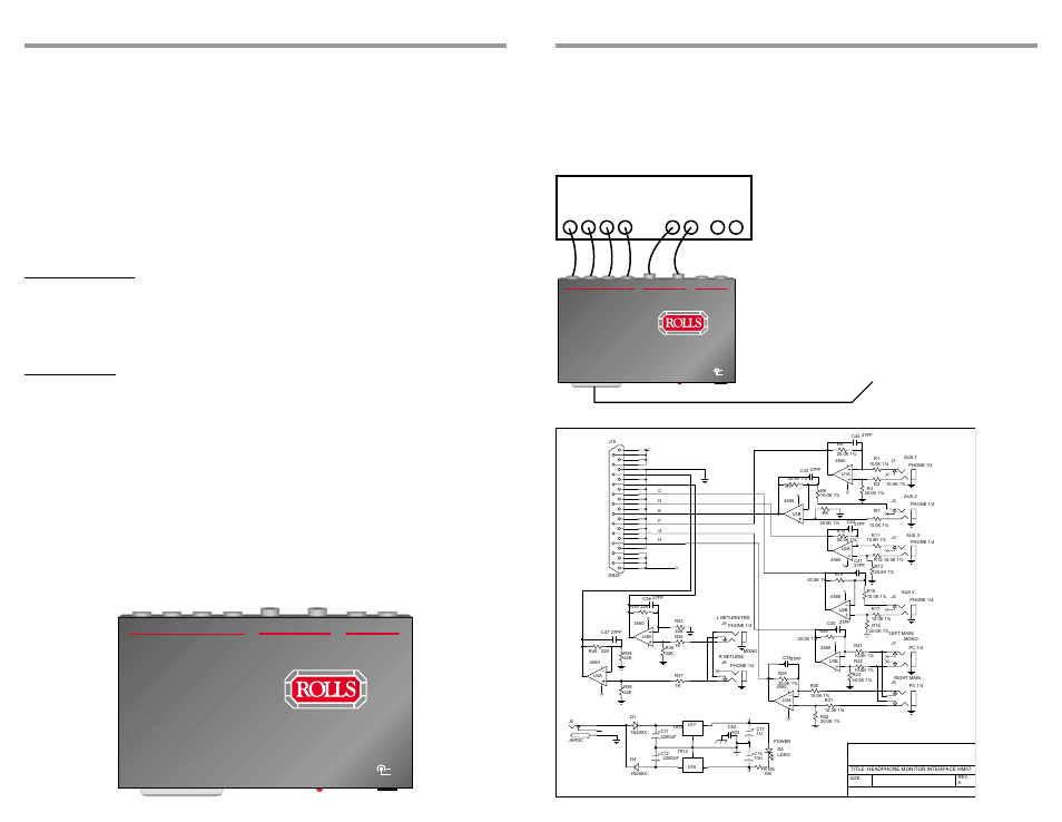 Headphone monitor interface, Schematic, Hm57 | Rolls HM57 User Manual | Page 2 / 2