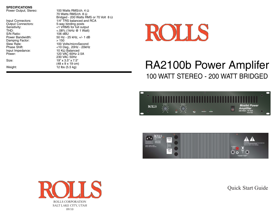 Rolls RA2100B User Manual | 2 pages