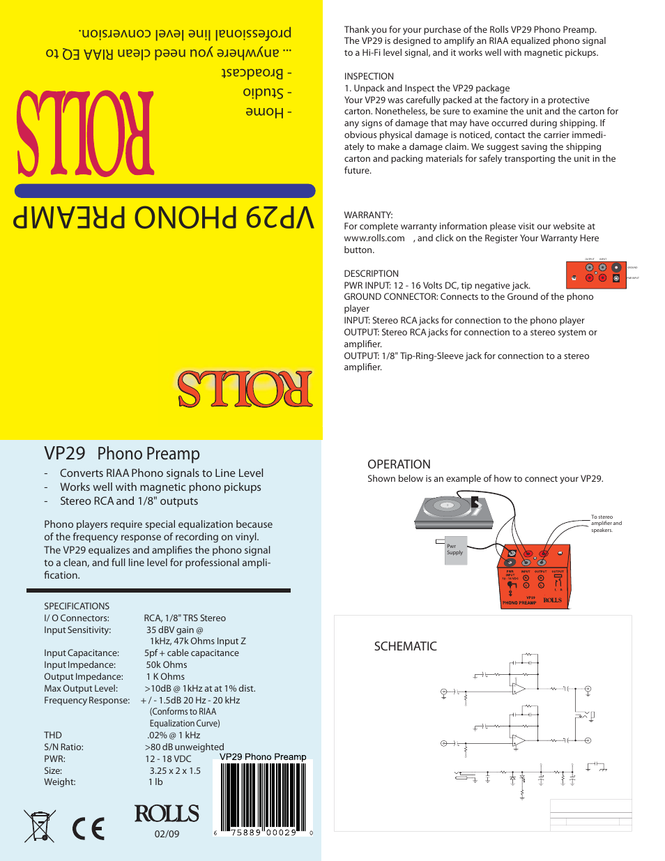 Rolls VP29 User Manual | 1 page