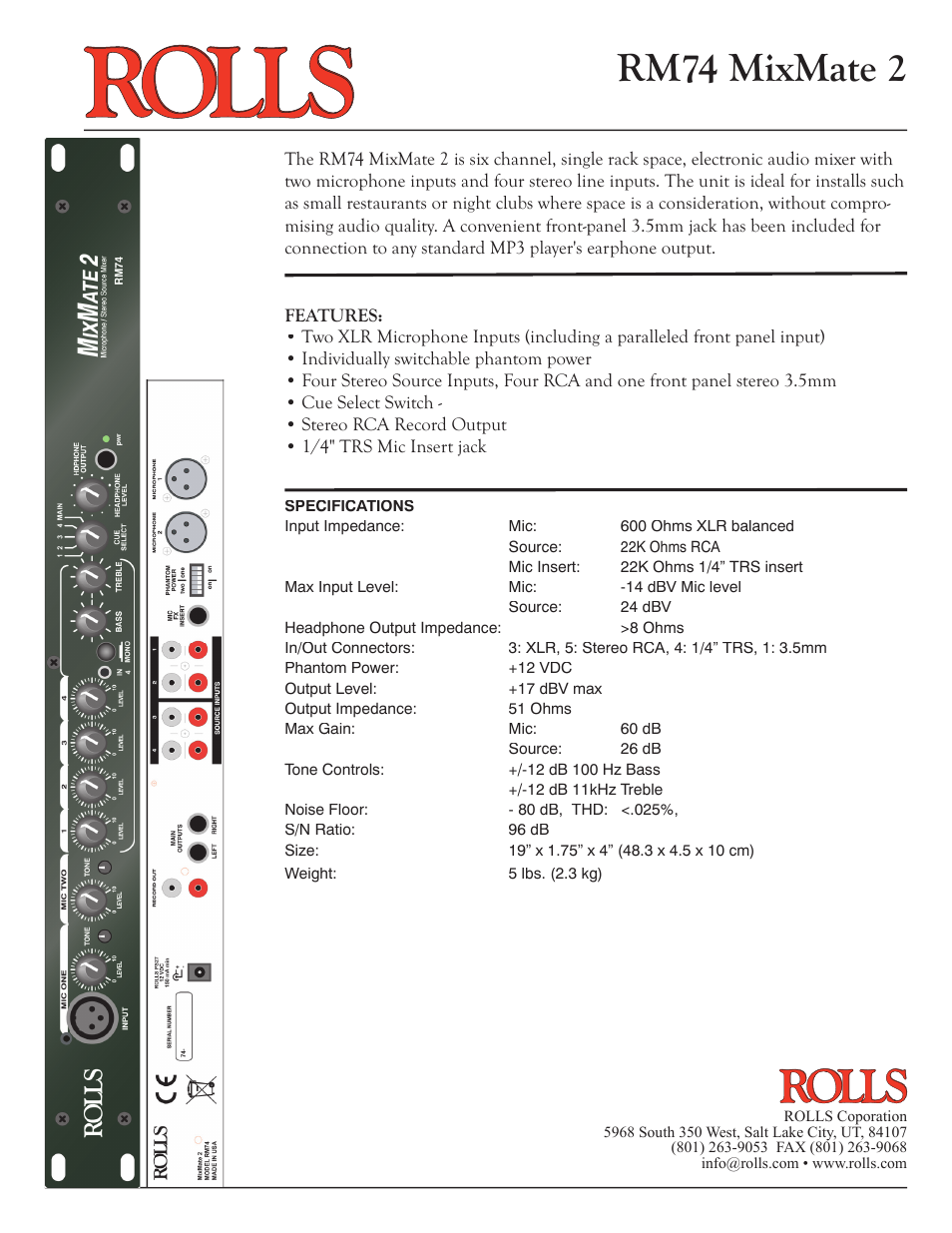 Rolls MixMate 2 RM74 User Manual | 1 page