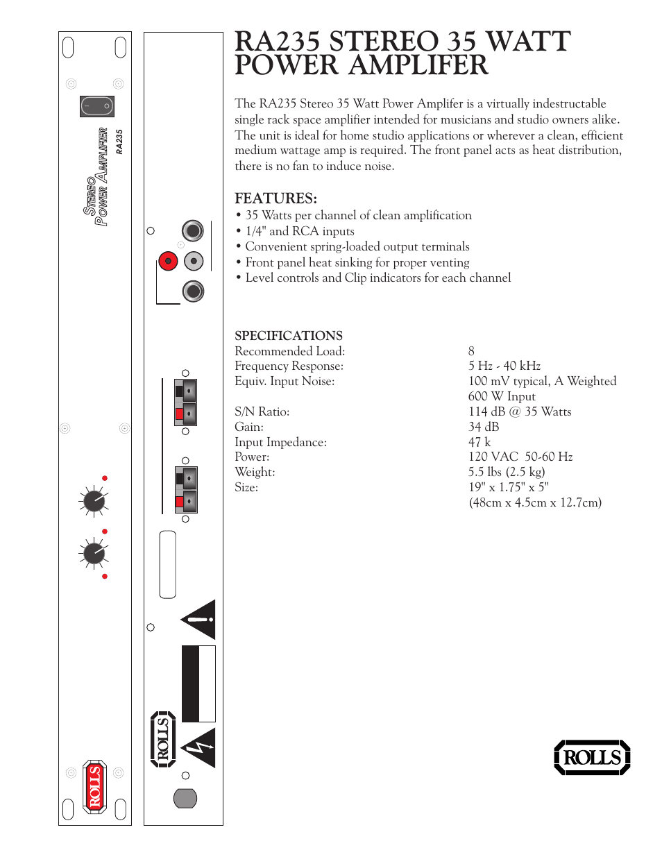 Rolls RA235 User Manual | 1 page