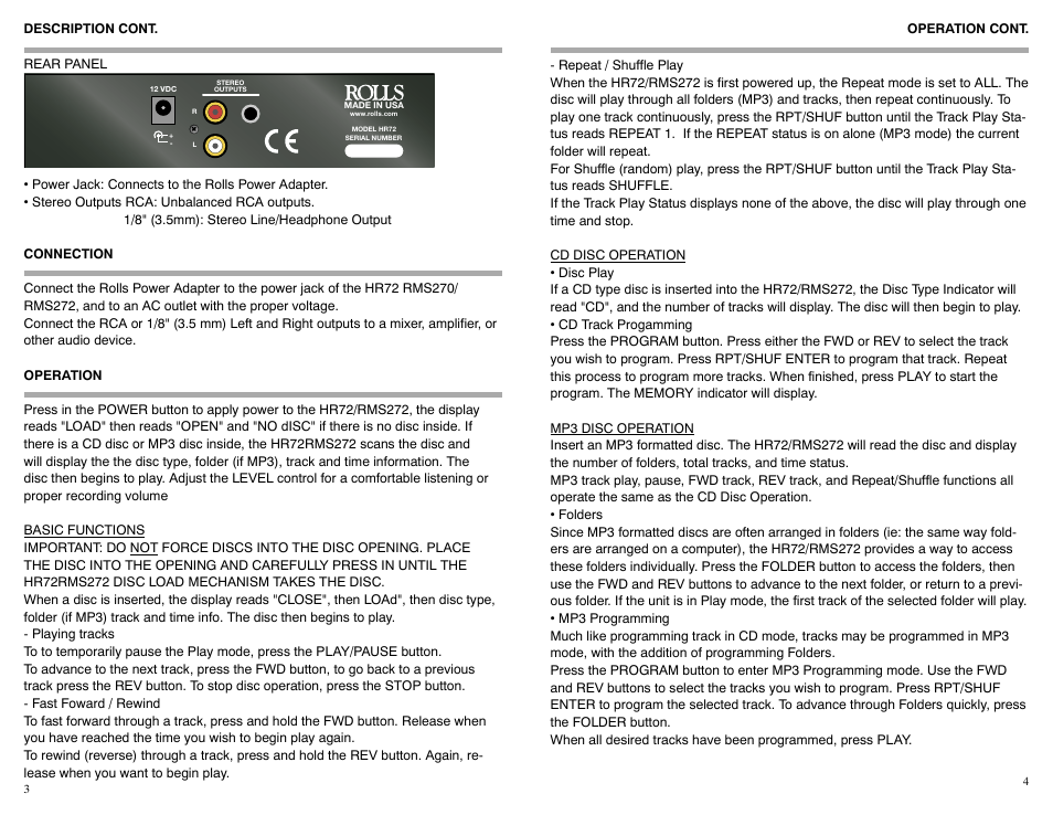Rolls RMS272 User Manual | Page 4 / 4