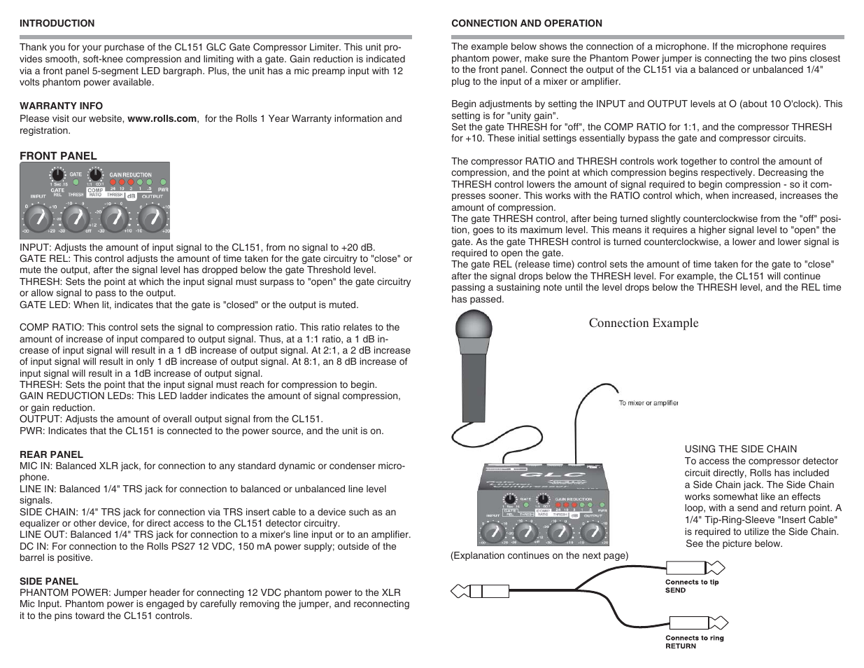Connection example | Rolls Compressor/Limiter/Gate CL151 GLC User Manual | Page 2 / 2