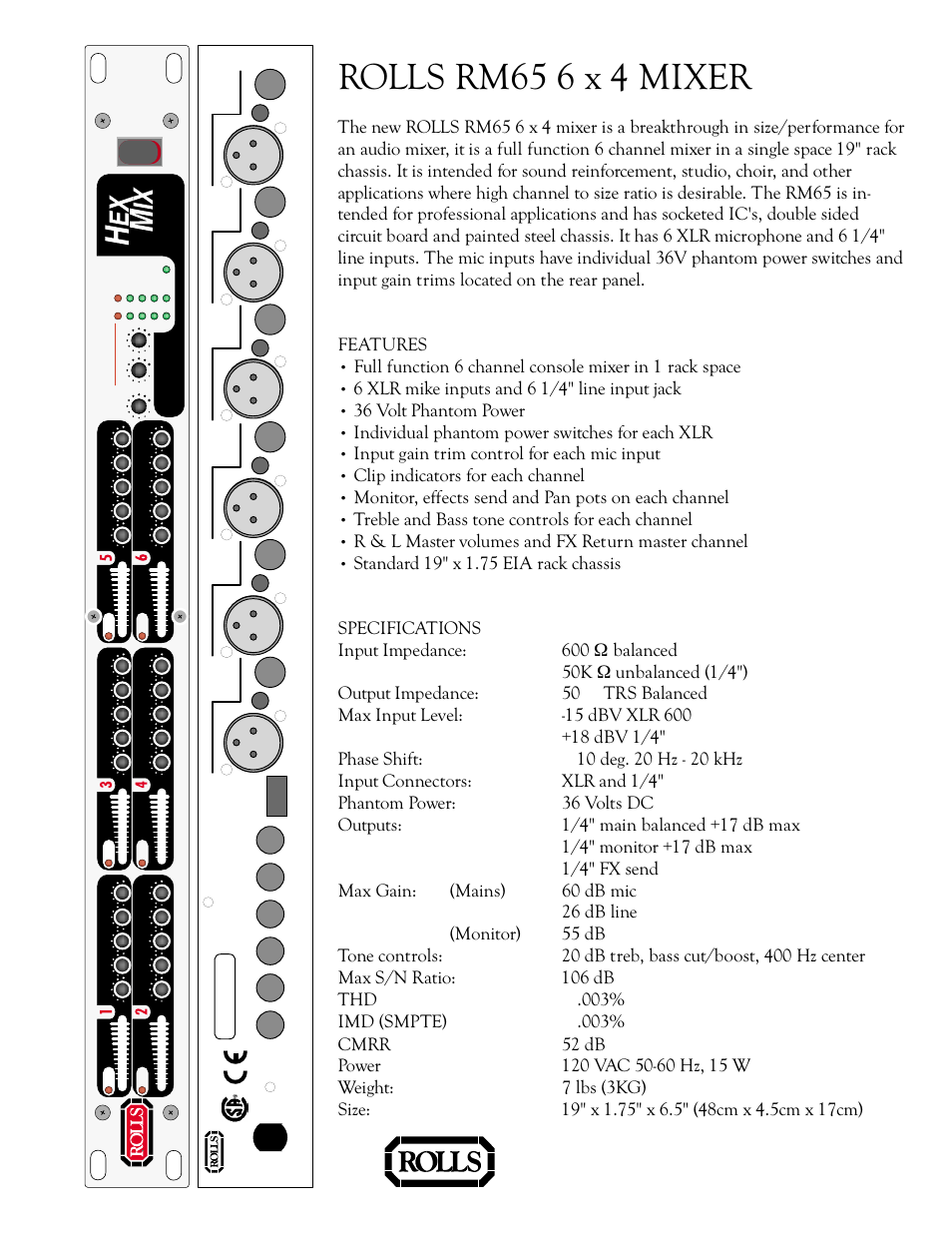 Rolls RM65 6 x 4 User Manual | 1 page