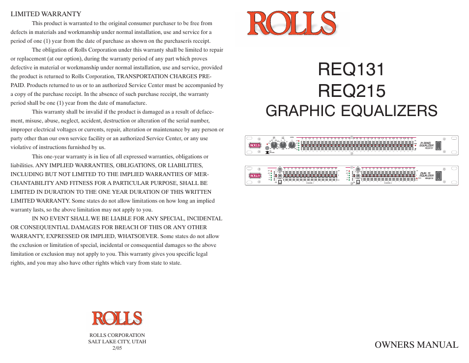 Rolls REQ215 User Manual | 2 pages