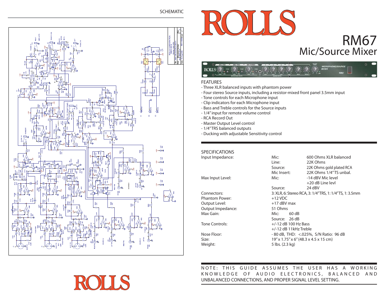 Rolls Mic/Source Mixer RM67 User Manual | 2 pages