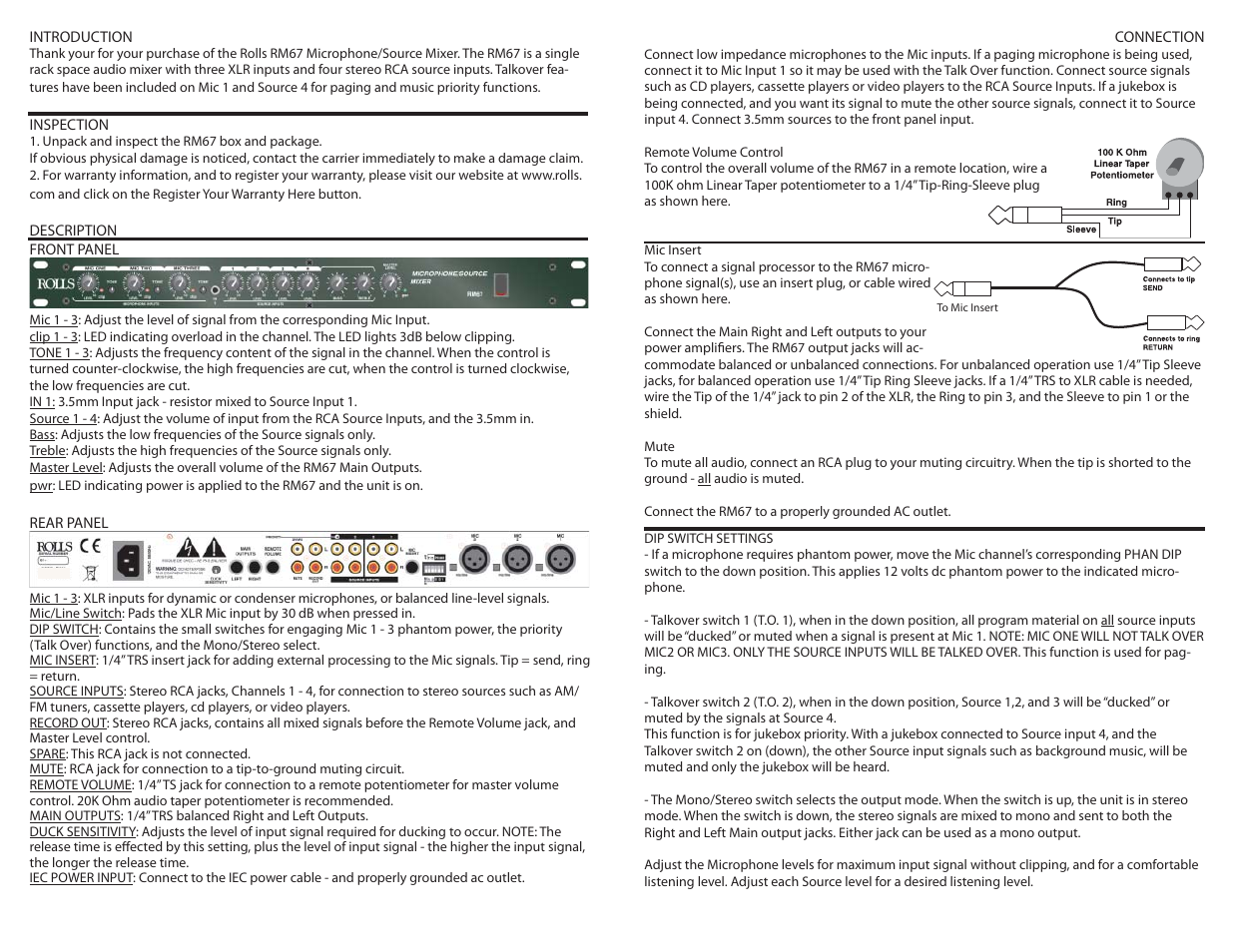 Rolls Mic/Source Mixer RM67 User Manual | Page 2 / 2