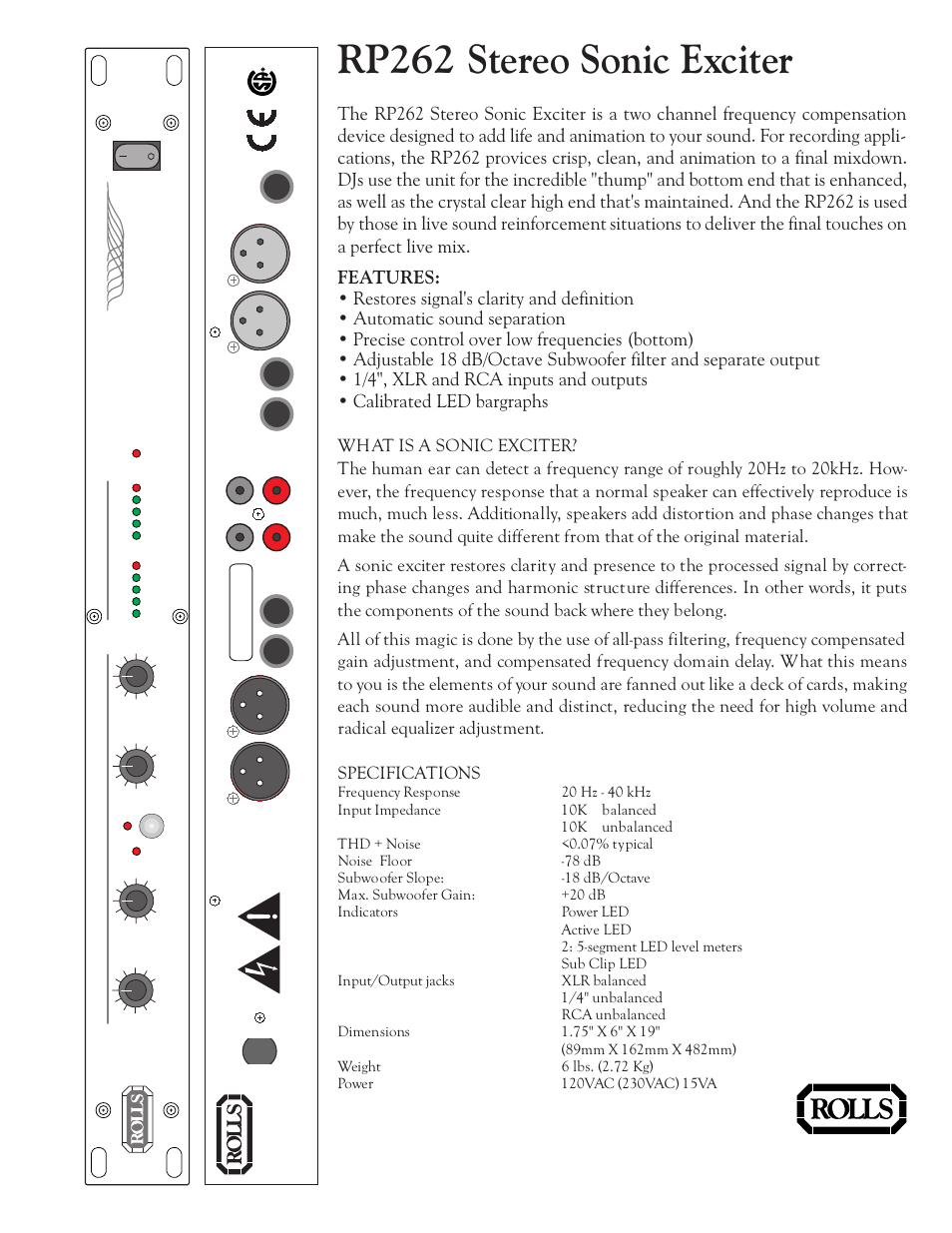 Rolls RP262 User Manual | 1 page