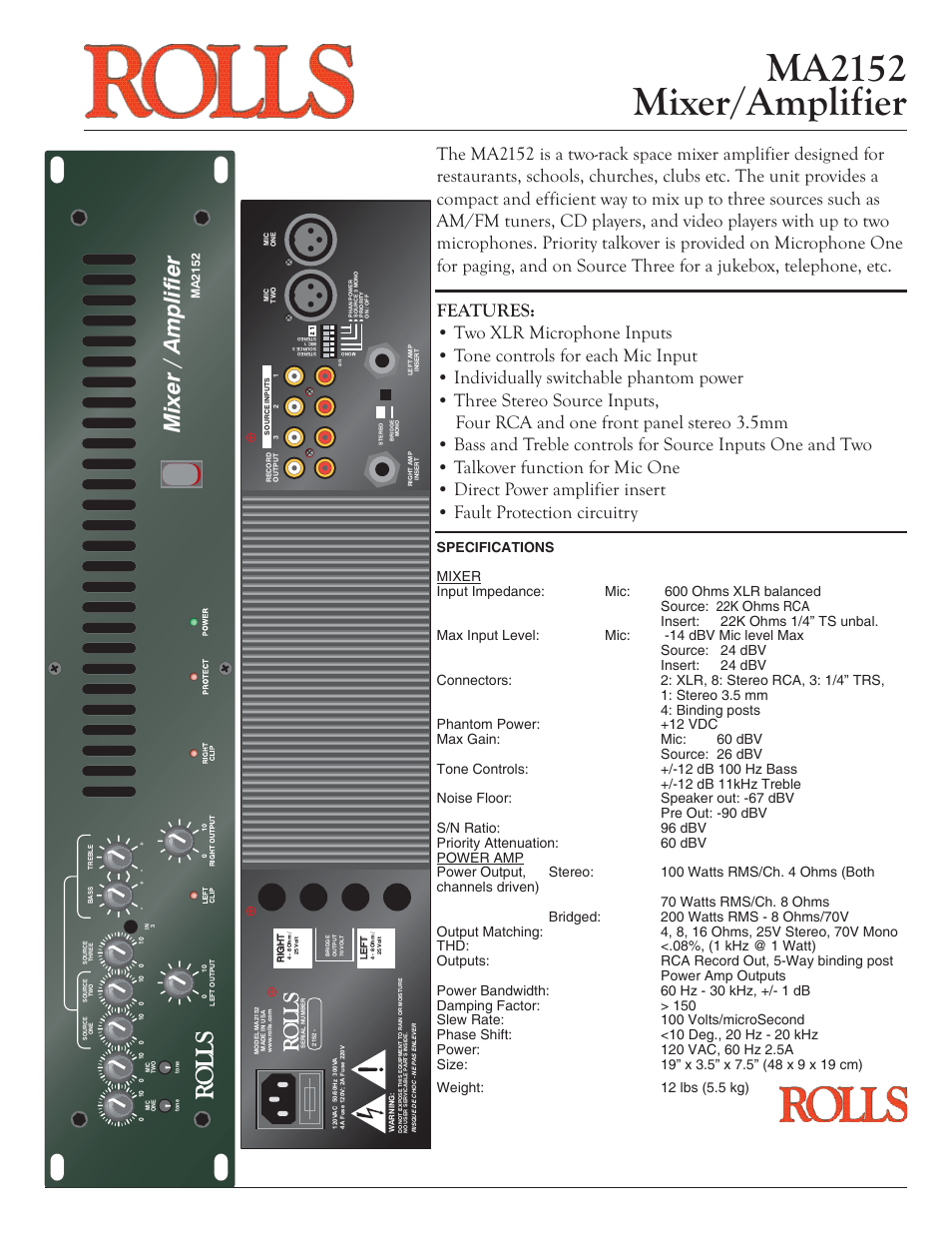 Rolls MA2152 User Manual | 1 page