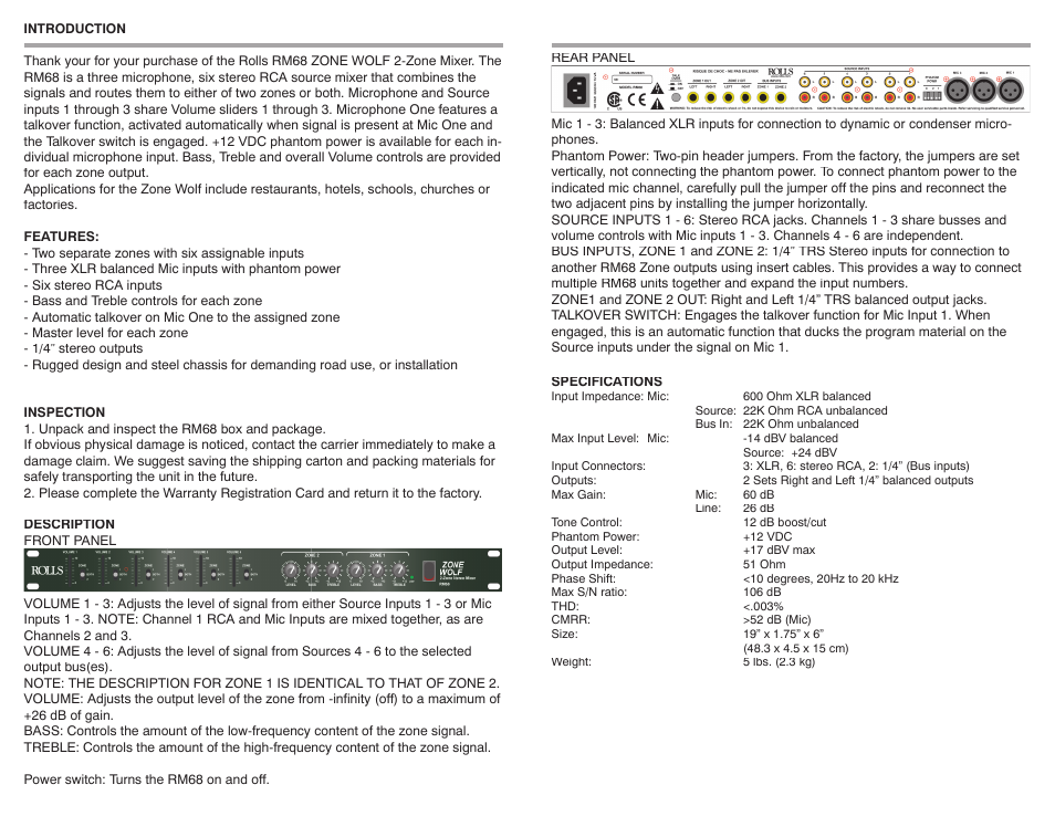 Rolls ZONE WOLF RM68 User Manual | Page 2 / 2