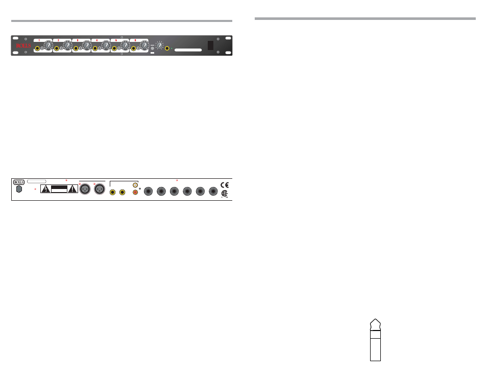 Risk of electric shock do not open, Tip ring sleeve (ground) description front panel | Rolls RA62b User Manual | Page 4 / 4