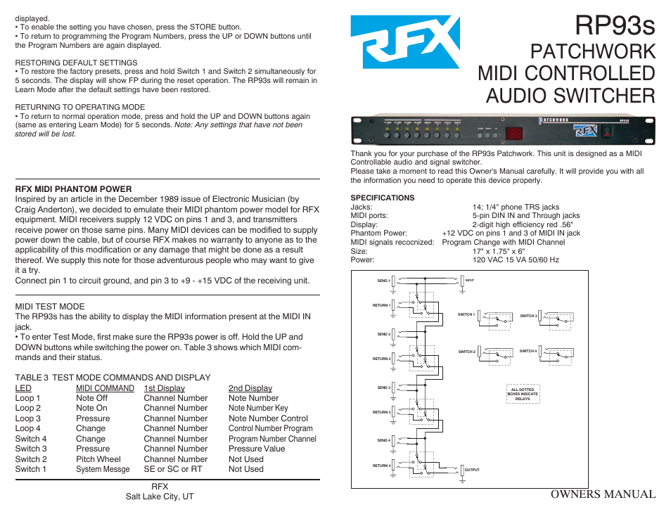 Rolls RP93s User Manual | 2 pages