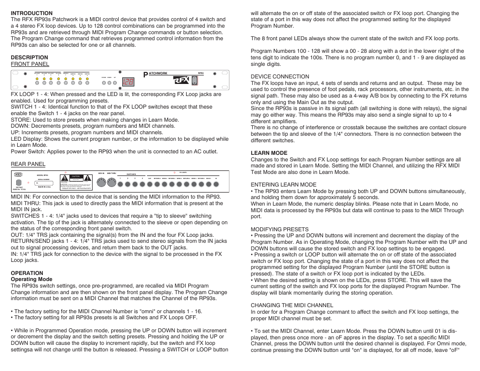 Do not expose this equipment to rain or moisture, Risk of electric shock do not open | Rolls RP93s User Manual | Page 2 / 2