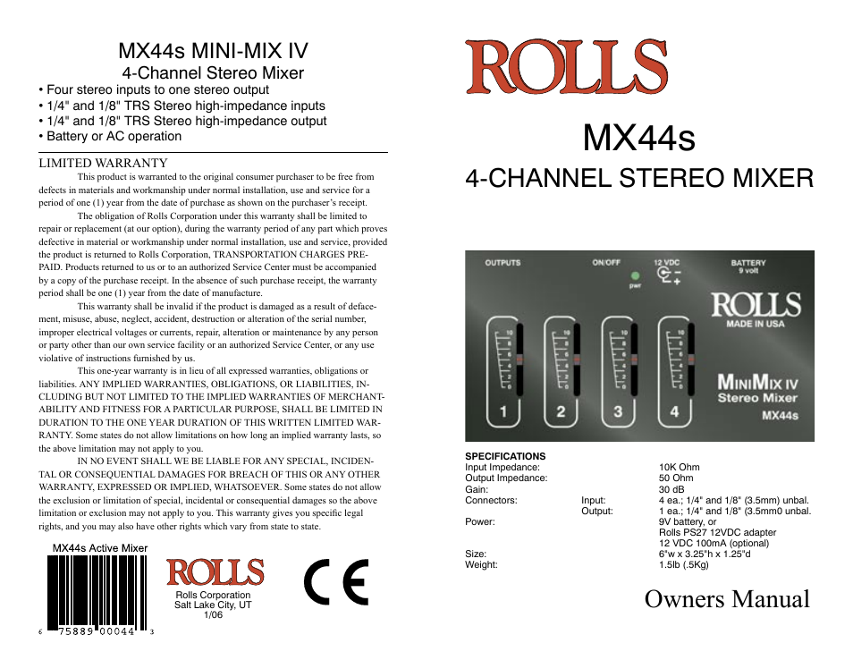 Rolls MINI-MIX IV MX44S User Manual | 2 pages