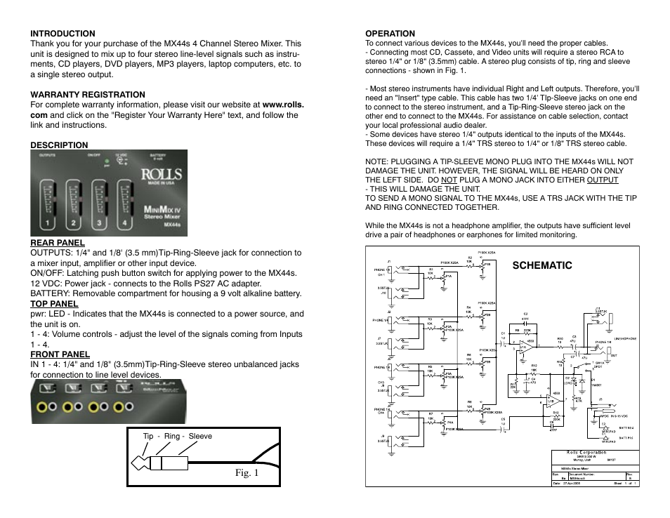 Rolls MINI-MIX IV MX44S User Manual | Page 2 / 2