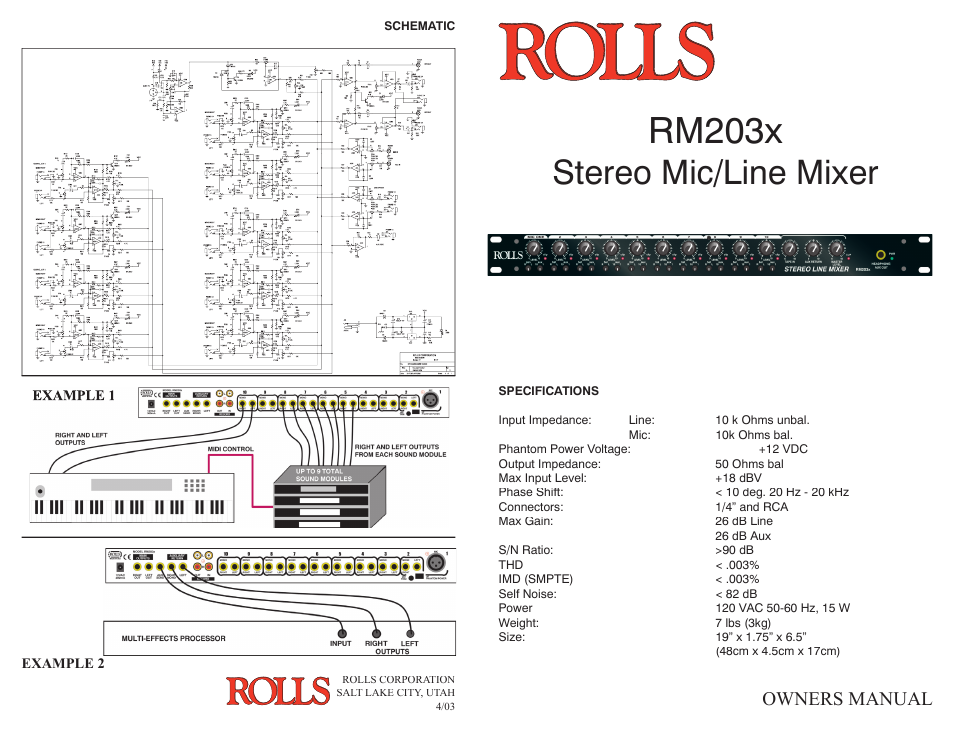 Rolls RM203X User Manual | 2 pages