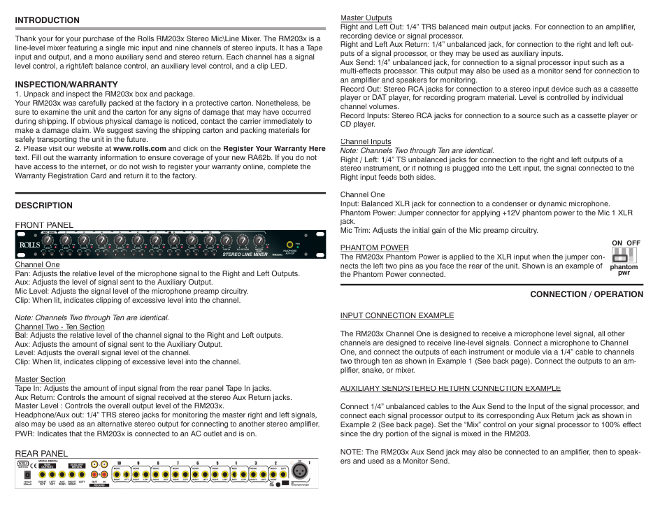Rolls RM203X User Manual | Page 2 / 2