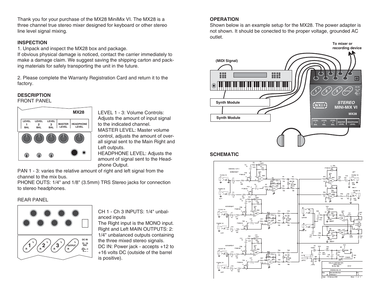 Rolls MINI-MIXVI MX28 User Manual | Page 2 / 2